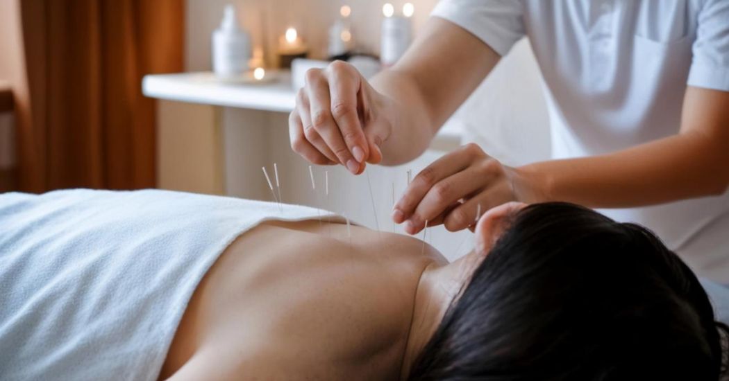 Θεραπεία Βελονισμού με τοποθέτηση βελονών στην πλάτη.